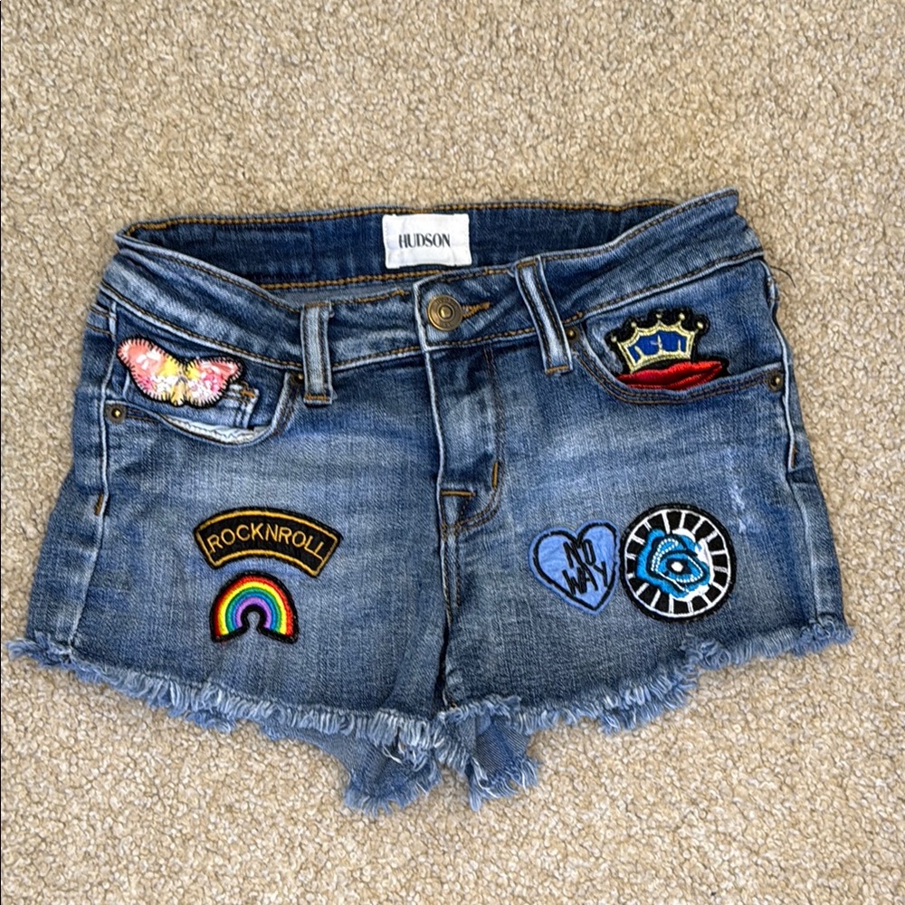 Hudson Stretch Jeans Embroidered Patch Denim Shorts